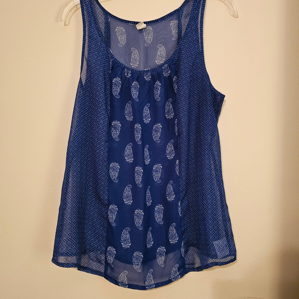 Old Navy Womens Large Tall Blue Paisley Mixed Print Chiffon Tank Top Sleeveless